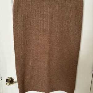 Brown Knit Midi Skirt